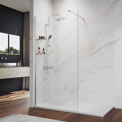 ELEGANT 8mm Walk In Shower Door Shower Enclosure 1200mm Shower Screen with 2 Pieces of 8mm Triangular Glass Shelves (1/5)