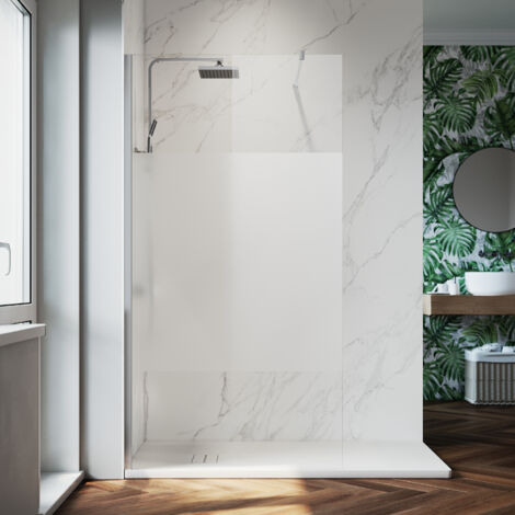 ELEGANT Shower Door 8mm Easy Clean Glass Walk in Shower Enclosure 760mm Semi-Frosted, Aluminium frame + Stainless Steels Support Bar