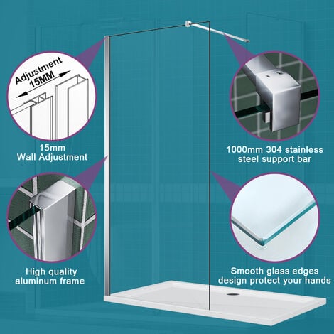 ELEGANT 1200mm Wet Room Shower Screen Panel 8mm Easy Clean Glass Walk in Shower Enclosure