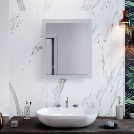 ELEGANT Energy Efficient LED Bathroom Mirror 600 x 500 mm Touch Sensor Horizontal Vertical Aluminium Frame