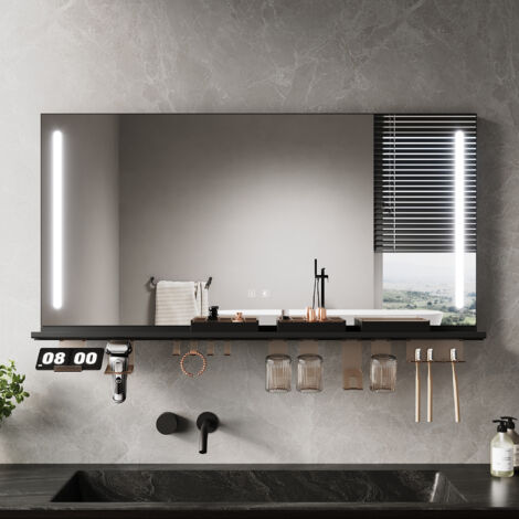 ELEGANT Anti-Fog LED Bathroom Mirror with Storage Shelf, 3 Color Lighting and Adjustable Lighting, 1200×600, Dual Side Light Strips