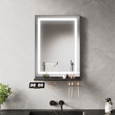 ELEGANT Anti-Fog LED Bathroom Mirror with Storage Shelf, 3 Color Lighting and Adjustable Lighting, 500×700, 4-Sided Light Strip