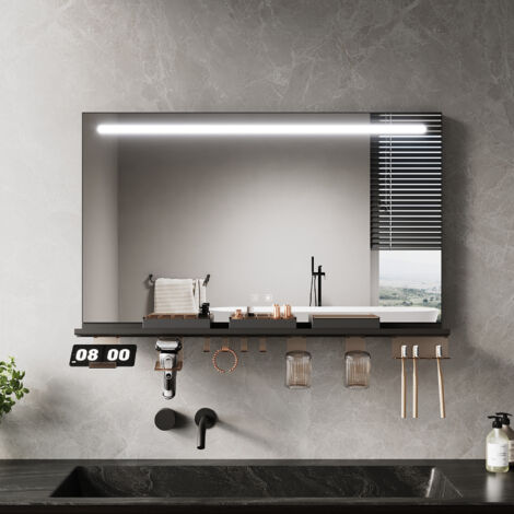 ELEGANT Anti-Fog LED Bathroom Mirror with Storage Shelf, 3 Color Lighting and Adjustable Lighting, 1000×600, Top Light Strip