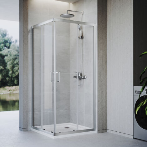 ELEGANT Aluminum Frame Shower Doors Corner Entry Shower Enclosure 6mm Toughened Safety Glass Shower Cabin, 90 x 80 x 185 cm (1/5)