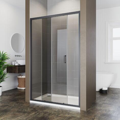 ELEGANT Black Frame Sliding Shower Door with 6mm Grey Glass Shower Screen Panel Reversible Shower Enclosure, 1200mm (1/5)