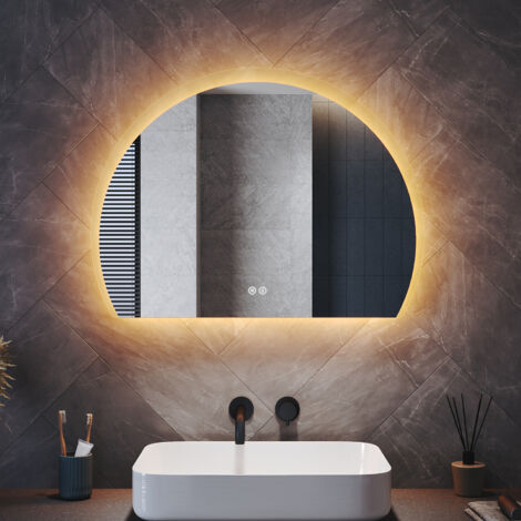 ELEGANT Bathroom LED Mirrors with Anti-Fog 3 Lighting Modes and Dimming, Semicircle 800x600mm
