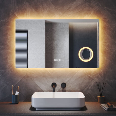ELEGANT Bathroom LED Mirror with Shaver Socket Magnifier Anti-Fog and 3 Lighting Modes, Square 800x600mm