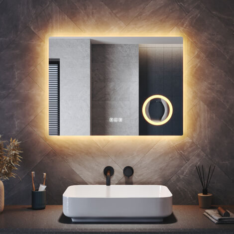 ELEGANT Bathroom LED Mirror with Shaver Socket Bluetooth Magnifier Anti-Fog and 3 Lighting Modes, Square 1000x600mm