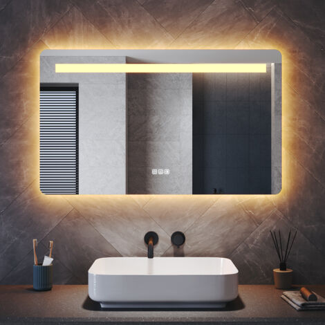 ELEGANT Bathroom LED Mirror with Shaver Socket Anti-Fog and 3 Lighting Modes Double Light Strips, Square 800x600mm