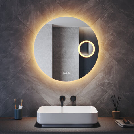 ELEGANT Bathroom LED Mirror with Bluetooth Anti-Fog and 3 Lighting Modes, Magnifier, Round 800x800mm