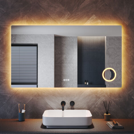 ELEGANT Bathroom LED Mirror with Shaver Socket Magnifier Anti-Fog and 3 Lighting Modes, Square 1400x800mm