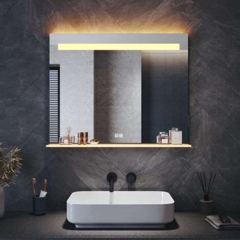 ELEGANT Bathroom LED Mirror with Shaver Socket Anti-Fog and 3 Lighting Modes Illuminated Frosted Glass Shelf, Square 500x700mm