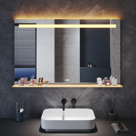 ELEGANT Bathroom LED Mirror with Shaver Socket Anti-Fog and 3 Lighting Modes Illuminated Frosted Glass Shelf, Square 1200x750mm