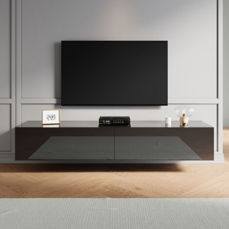ELEGANT Soft Close TV Stand with Drawer Wall-Mounted/Floor Standing Modern Black High Gloss TV Stand Suitable for Living Room and Bedroom, 2000x400x300mm
