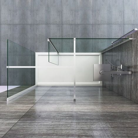 ELEGANT 1200 x 800 mm Walk in Wetroom Shower Enclosure Panel with Tray and 300mm Flipper Panel
