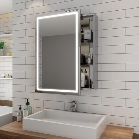 ELEGANT 430 x 690mm Illuminated LED Bathroom Mirror Cabinet Stainless ...