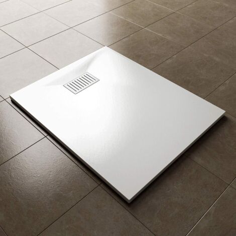 ELEGANT 1000 x 800mm Slip-Resistance Shower Base Slate Effect Square Shower Enclosure Tray with Waste and Drain Cover & Grate