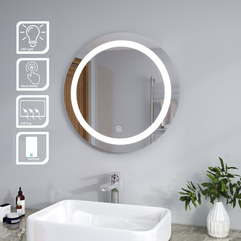 ELEGANT Bathroom Mirror Round Illuminated LED Mirror Touch Sensor + Demister 600 x 600mm