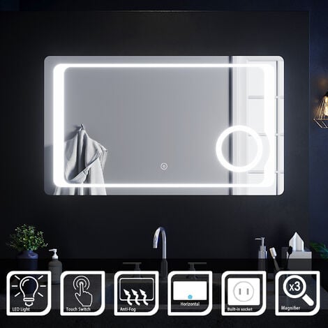 ELEGANT Led Bathroom Mirror with Shaver Socket Magnifying Mirror with Light Anti Fog Mirror 1000 x 600 mm Large Bathroom Illuminated Mirror