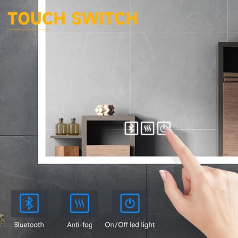 ELEGANT Backlit Illuminated Bathroom LED Mirror 600x500mm, Anti-foggy Wall Mounted Mirror with Shaver Socket and Bluetooth Speakers