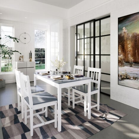 ELEGANT Solid Wooden Dining Table and 4 Chairs Set Grey Natural Pine Dining Kitchen Furniture