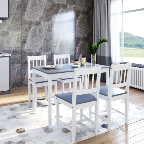 ELEGANT Dining Table with 4 Chairs, Solid Pine Wood Dining Room set of 4 seats, Nature Grey Living Room/Kitchen Furniture