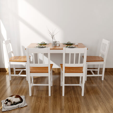 ELEGANT Dining Table with 4 Chairs, Solid Pine Wood Dining Room set of ...