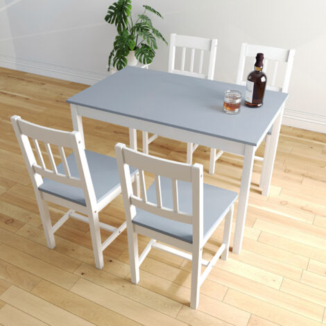 ELEGANT Solid Dining Kitchen Furniture Wooden Dining Table and 4 Chairs Set - Grey, Natural Pine (1/5)