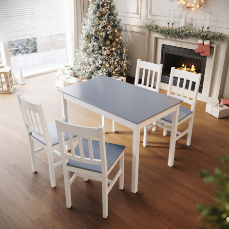 ELEGANT Solid Wooden Dining Table and 4 Chairs Dining Kitchen Furniture - Grey, Natural Pine (1/5)