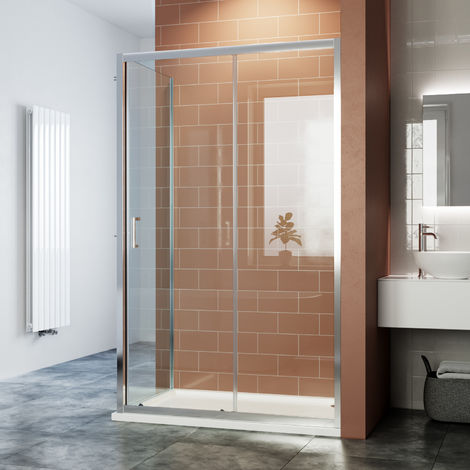 ELEGANT Sliding Shower Enclosures Bathroom Rectangular Cubicle Reversible 6mm Screen Door + Side Panel + Shower Tray with Waste 1200 x 760 mm