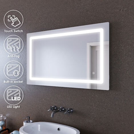 800x800mm ELEGANT Round Waterproof Illuminated LED Bathroom Mirror Backlit Wall Makeup Mirrors with White Light Sensor Touch Control and Demister Pad 