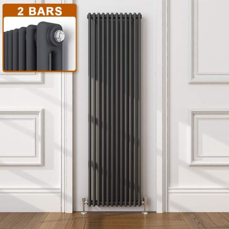 ELEGANT Traditional Radiator Anthracite Double Vertical Cast Iron Grey Radiator - Perfect for Kithcen, Living Room, Bathroom Radiators 2 Column 1800 x 560 mm + Angled Radiator Valves