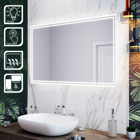 ELEGANT Vertical Horizontal Mirror Illuminated Bathroom Mirror 1000x600mm Mirror with Demister