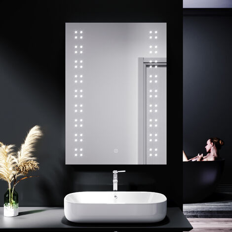 ELEGANT LED Illuminated Bathroom Mirror with Light 500 x 700 mm Dot Light, Touch Switch + Demister + Shaver Socket