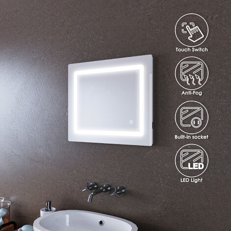 ELEGANT LED Illuminated Bathroom Mirror with Light 600x500mm Sensor + Demister + Shaver Socket