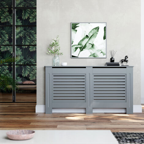 ELEGANT Radiator Cover Large Horizontal Slat Radiator Shelves Grey Painted Modern MDF Cabinet for Living Room Bedroom