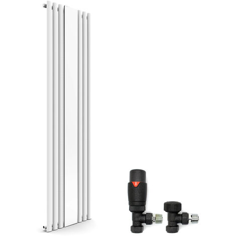 ELEGANT Vertical Column Bathroom Radiator 1800 x 499 mm Oval Single Panel Designer Heater White Mirror Radiator + Thermostatic Radiator Valves