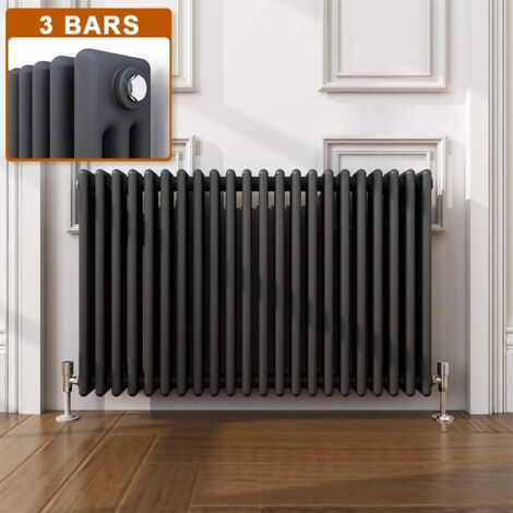 ELEGANT Traditional Radiator Anthracite Triple Horizontal Cast Iron Grey Radiator - Perfect for Kithcen, Living Room, Bathroom Radiators 3 Column 600 x 1010 mm+ Anthracite Thermostatic Radiator Valves (1/5)