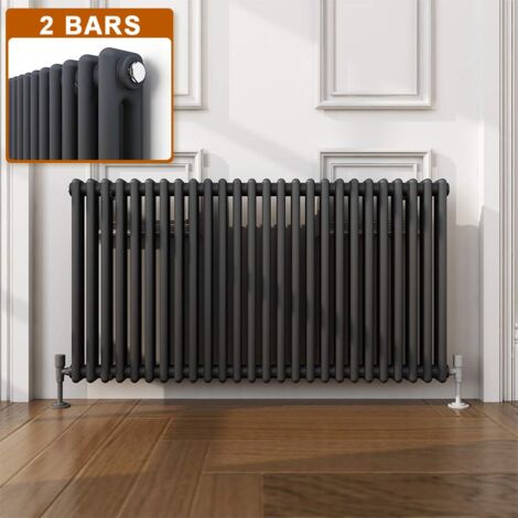 ELEGANT Traditional Radiator Anthracite Double Horizontal Cast Iron Grey Radiator - Perfect for Kithcen, Living Room, Bathroom Radiators 2 Column 600 x 1190 mm + Anthracite Thermostatic Radiator Valve (1/5)