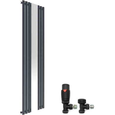 ELEGANT 1800 x 500 mm Vertical Mirror Radiator Designer Oval Column Panel Central Heating Radiators (Anthracite) + Thermostatic Radiator Valves