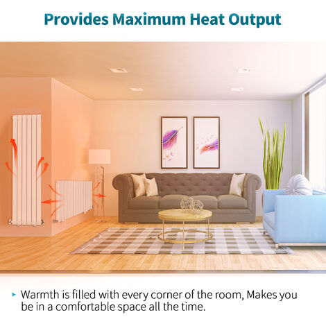 ELEGANT 1600 x 452 mm White Vertical Column Radiator Single Flat Panel Designer Bathroom Radiator + Chrome Thermostatic Radiator Valves