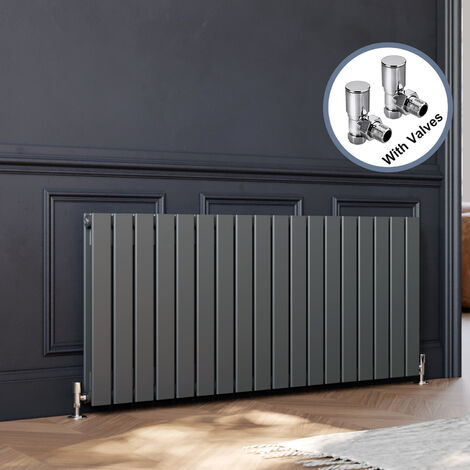 ELEGANT Horizontal Radiator Flat Panel Radiator Heating Panel Rads with Chrome Radiator Valves 600x1360mm Anthracite Double Heater (1/5)