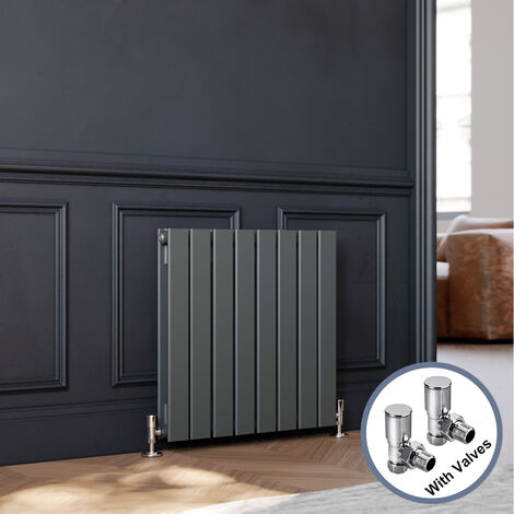ELEGANT Modern Radiator Horizontal Flat Panel Radiator with Chrome Plated Solid Brass Radiator Valves 600x600mm Anthracite Double Bathroom Heater (1/5)
