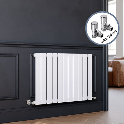 ELEGANT Designer Flat Panel Radiator Horizontal Radiator and Angled Radiator Valves 600x836mm White Single (1/5)