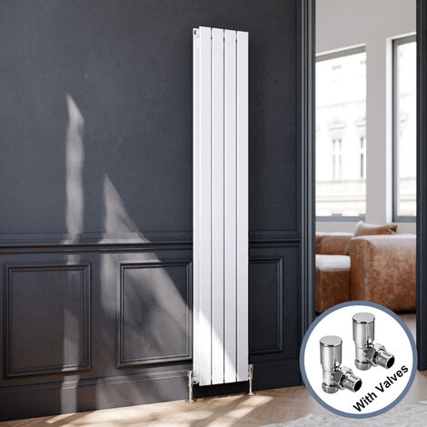 ELEGANT Designer White Vertical Radiator Double Flat Panel Radiator 1800x300mm with Angled Radiator Valves (1/5)