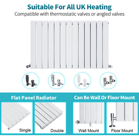 ELEGANT Horizontal Designer Radiator Flat Panel 600 x 600 mm White Central Heating