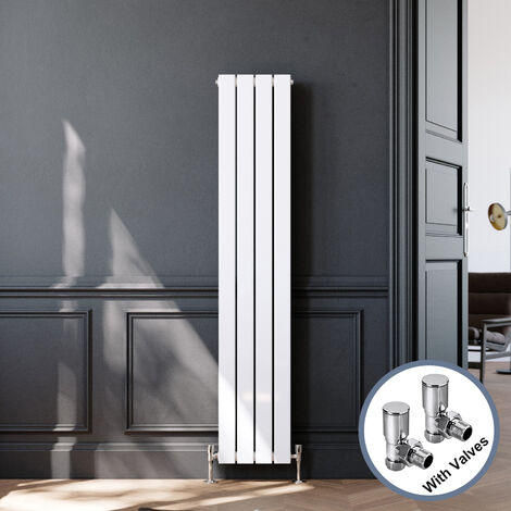ELEGANT Steel Vertical Radiator Modern Bathroom Flat Panel Radiator Central Heating Rad, 1600x300mm White Double Chrome Angled Radiator Valve (1/5)