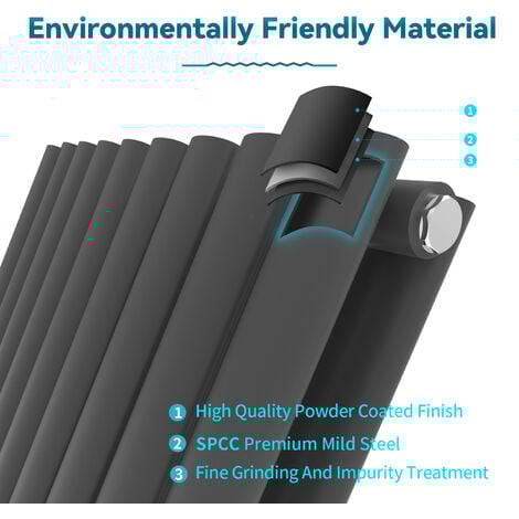 ELEGANT Designer Radiator Vertical Column Oval Panel Radiator 1800 x 480 mm Anthracite Double Central Heating