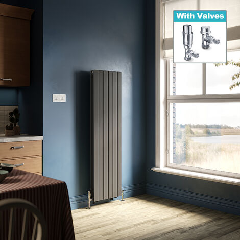 ELEGANT 1600 x 452 mm Anthracite Vertical Column Radiator Double Flat Panel Designer Bathroom Radiator with Chorme Thermostatic Radiator Valves (1/5)