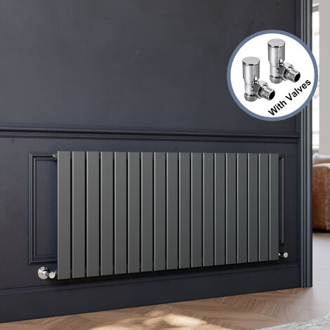 ELEGANT Horizontal Radiator Flat Panel Radiator Heating Panel Rads with Chrome Radiator Valves 600x1360mm Anthracite Single Heater (1/5)